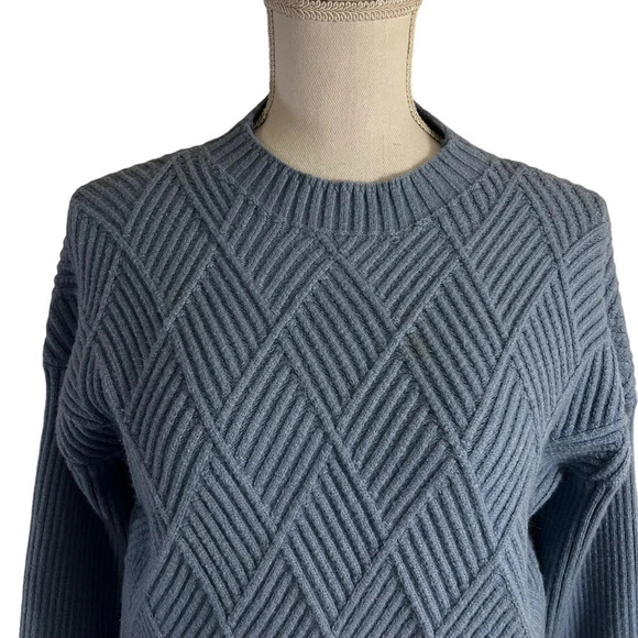 Philosophy Blue Textured Knit Sweater Size Large Mock Neck Pullover Long Sleeves - Picture 4 of 6